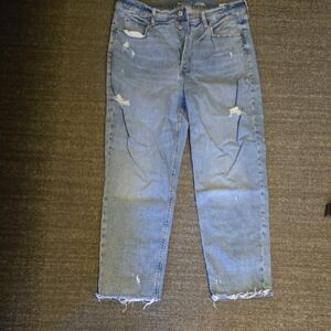 Old Navy Blue Straight Leg Jeans with Distressed Details
